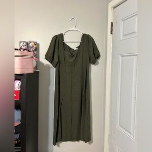 Primark Olive Green Maxi Dress with Puff Sleeves